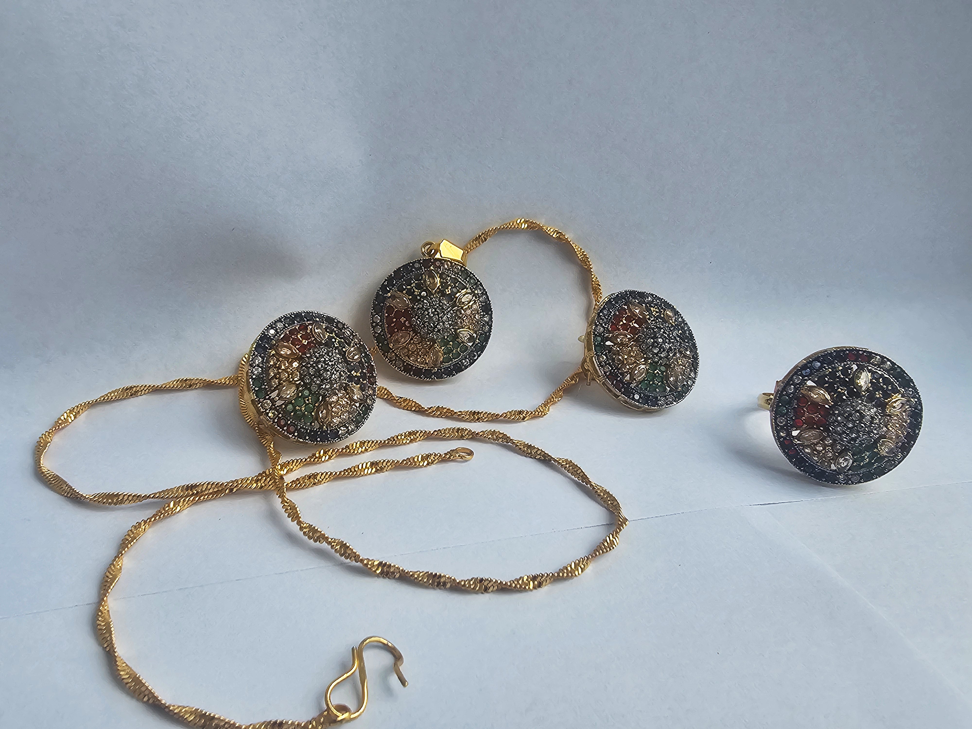 Multi Color Diamond Cut Gold Plated Set