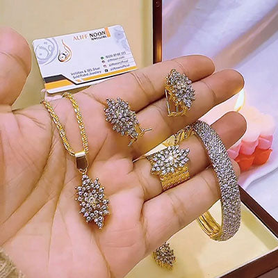 Zircon New Set Diamond Cut Gold Plated Set with Openable Kera