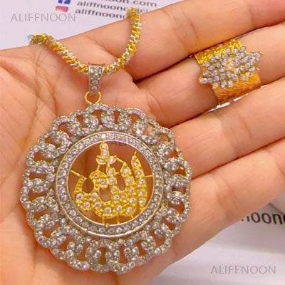 Allah Pendant With Big Stone Ring
