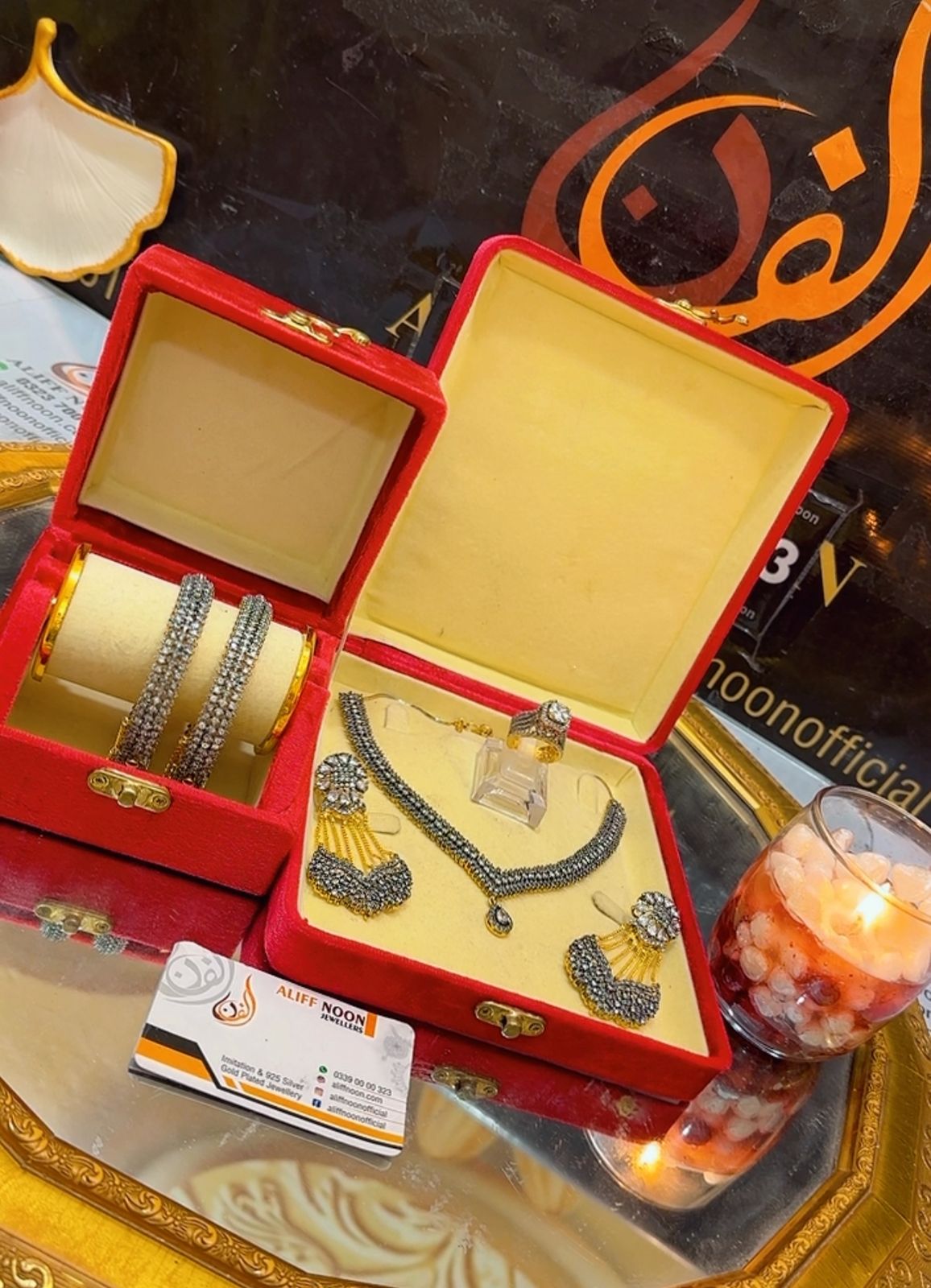 Ashes Gold Plated Set - Hand Embalished Zircon Necklace Set with Open Kadhy