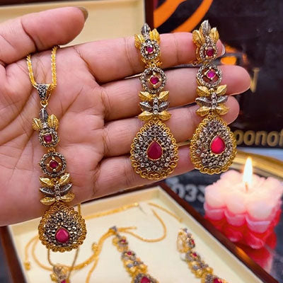 Bridal Ruby Set Hand Embalished Zircon and Semi Precious Ruby Stone