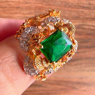 Chandi-Green-Stone-diamond-cut-Ring