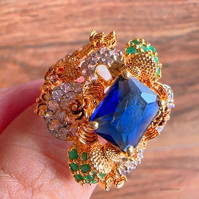 Chandi Blue Stone Diamond Cut Ring