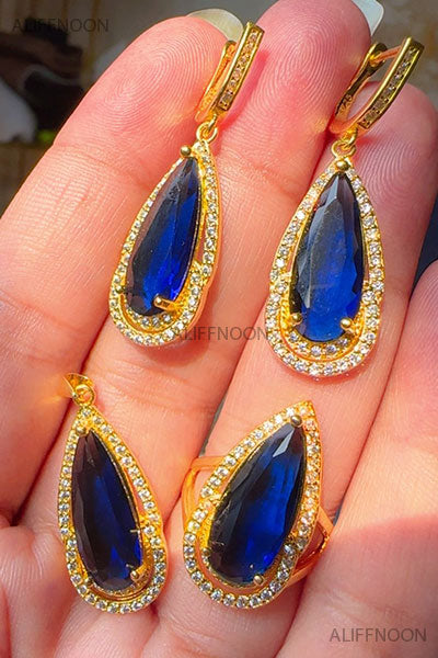 Chandi Blue Stone Gold Dipped Set