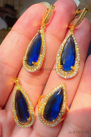 Chandi Blue Stone Gold Dipped Set