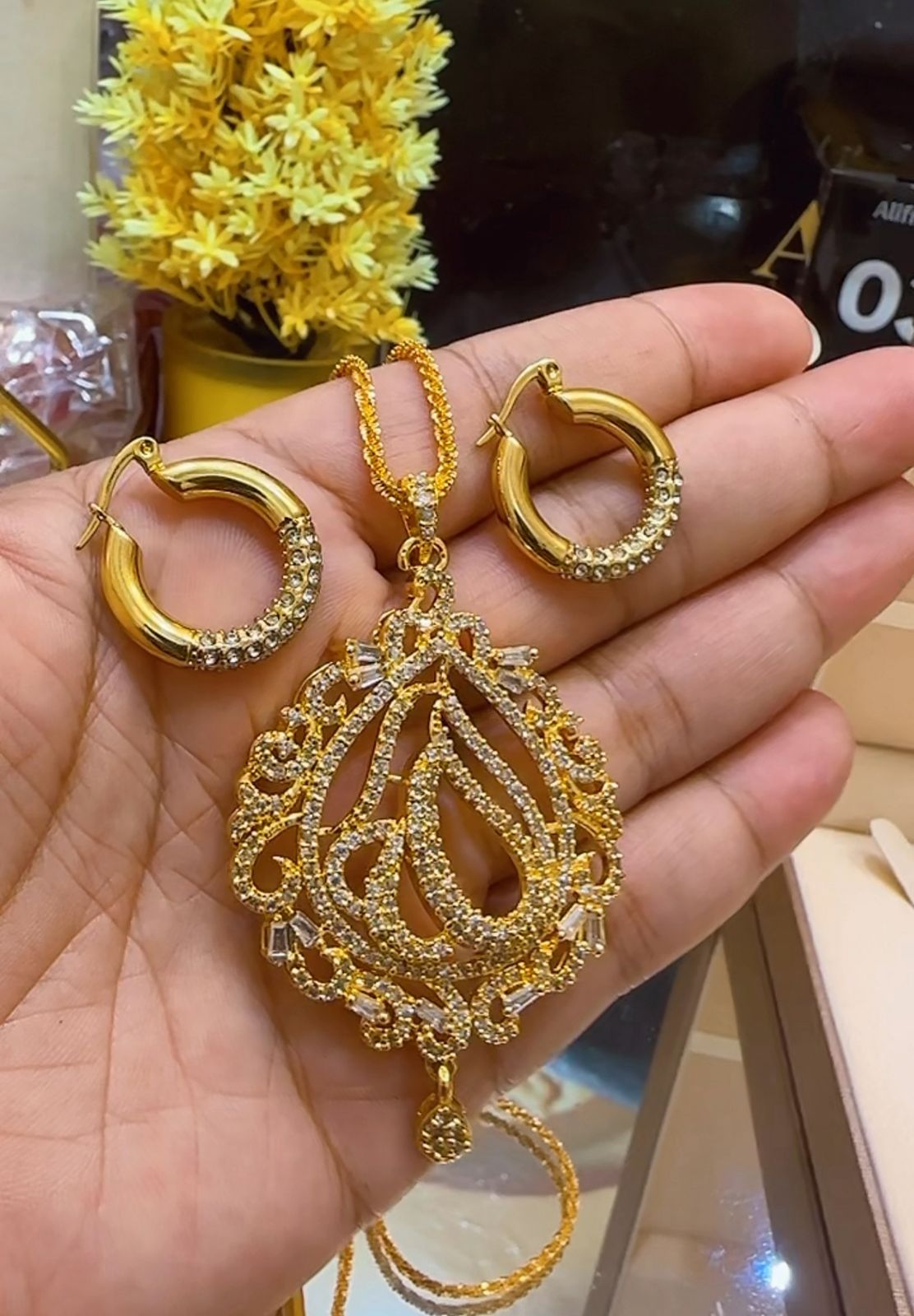Diamond Cut Allah Pendant With Chain And Balia