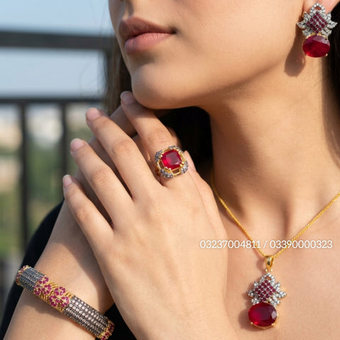 Diamond Cut Ruby H Set with Bracelet