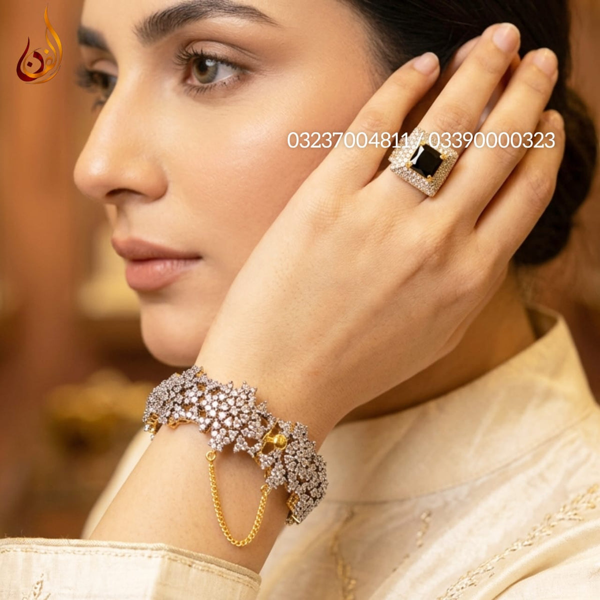 Diamond Cut Ameer Ring with Kangan