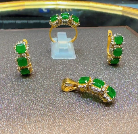 Emerald Diamond Cut Chandi Set