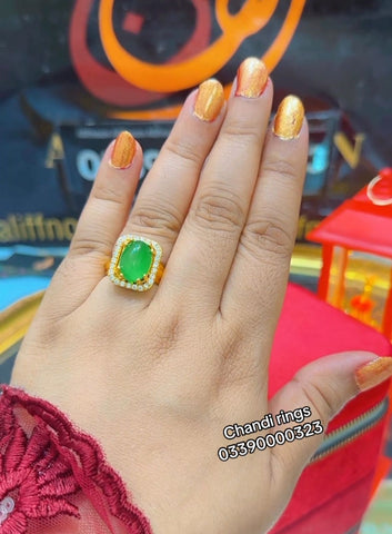 Emerald Stone Chandi Ring