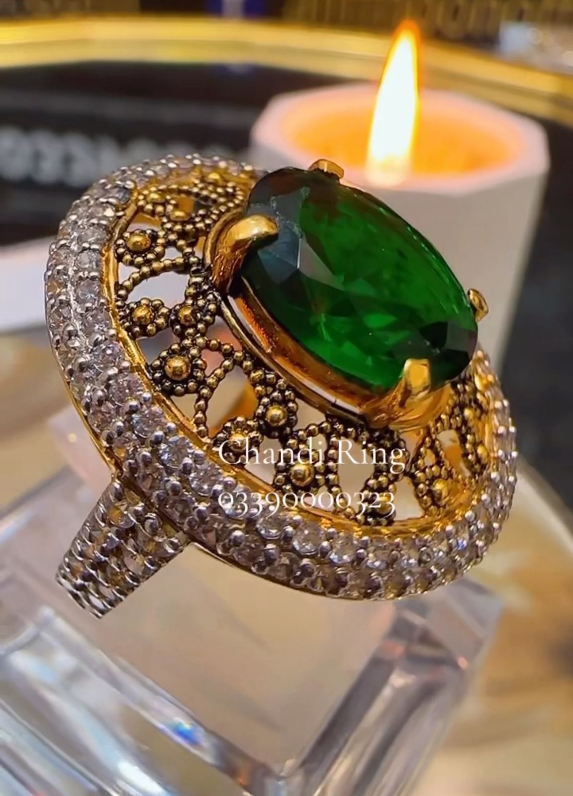 Emerald Stone Chandi Ring