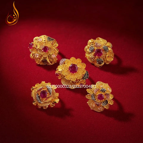 Gold Dipped Ruby Stone Flower Ring