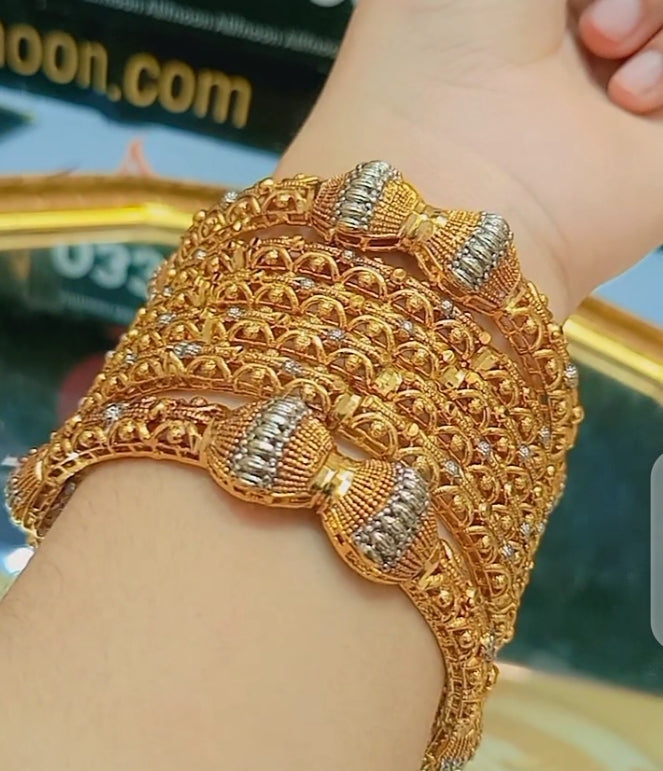 Gold Plated Bangles Wth Leker Work