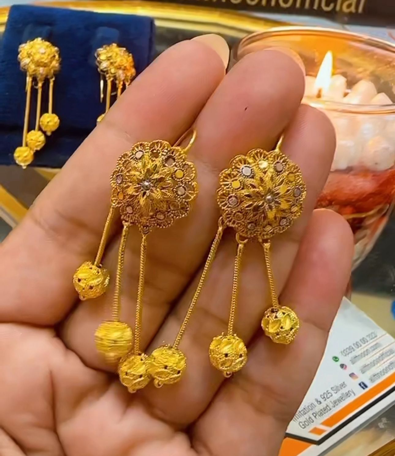 Hanging Ball Gold Dip Earrings