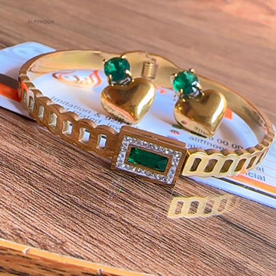 Heart Green Stone Tops With Bracelet
