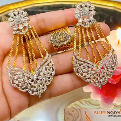 Jhumka Earrings with Ring Diamond Cut Gold Plated