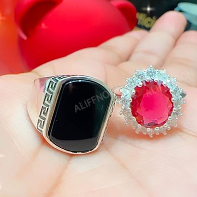 Pure Chandi Red and Black Couple Rings