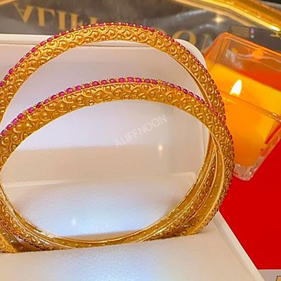 Pure Chandi Red Zircon Bangles Pair