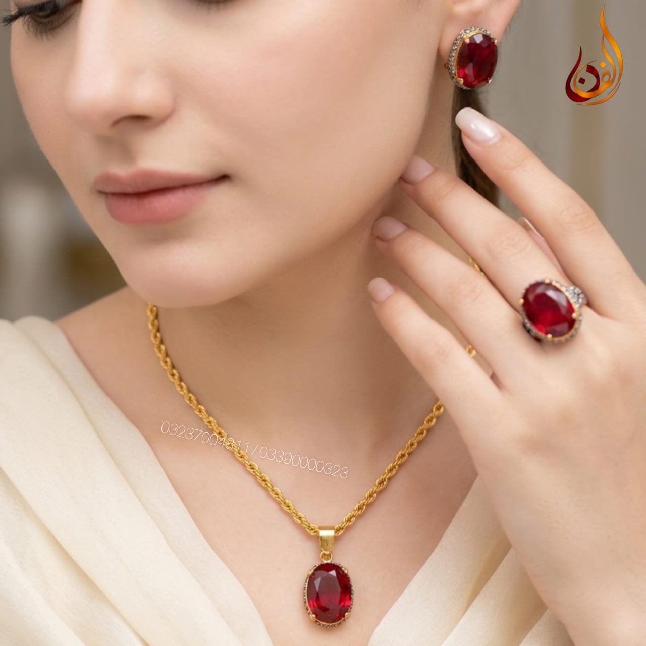 Ruby Stone with E Zircon Set