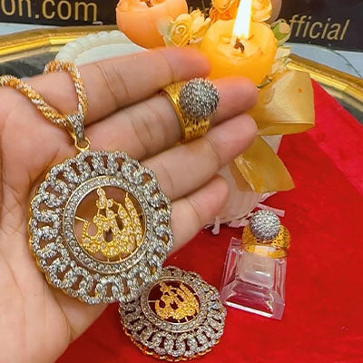 Calligraphy Deal Allah Pendent with Ring Diamond Cut Gold Plated