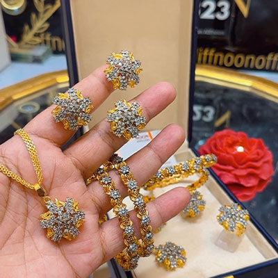 Sunshine Series  Diamond Cut Gold Plated Combo Kere Size 2.6 2.8 2.10 Set Ring Adjustable Tops Clip Lock Pendent  Chain Compliantary