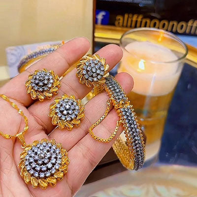 Sunshine Series  Diamond Cut Gold Plated Combo Kere Size 2.6 2.8 2.10 Set Ring Adjustable Tops Clip Lock Pendent  Chain Compliantary