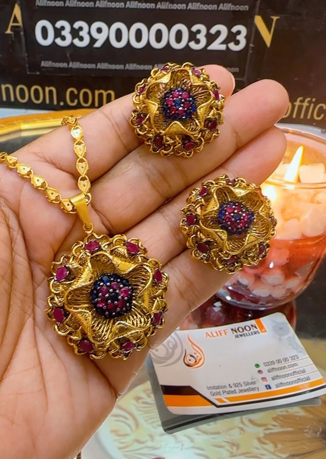 3d Diamond Cut Set Gold Plated High Quality with Chain