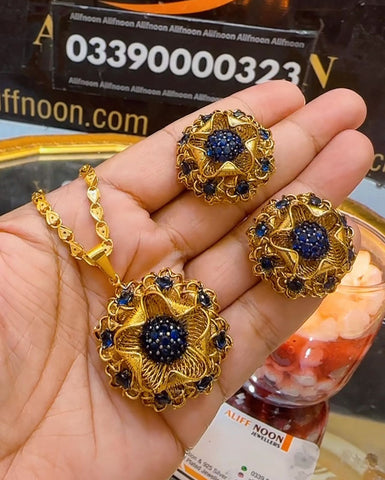 3d Diamond Cut Set Gold Plated High Quality with Chain
