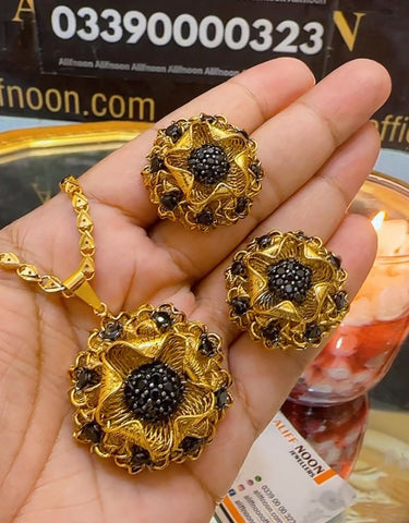 3d Diamond Cut Set Gold Plated High Quality with Chain