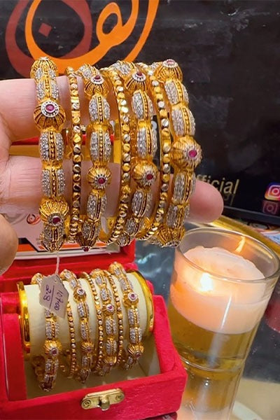 Ruby Zirconia Gold Plated Bangles Set