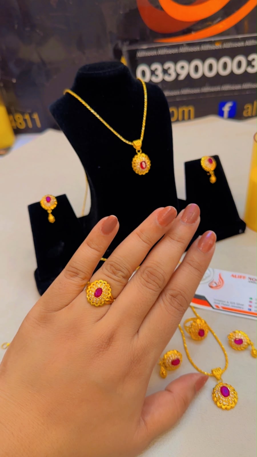 Ruby Stone RP Gold Plated Diamond Set