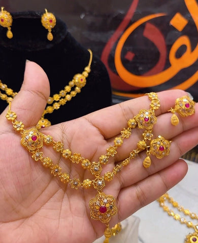 Double Layer Red Stone Gold Plated Set