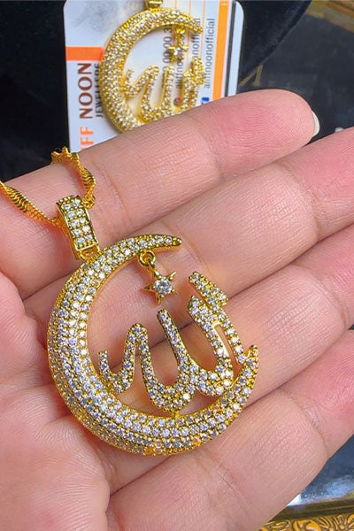 Zircon Allah Locket Gold Dipped