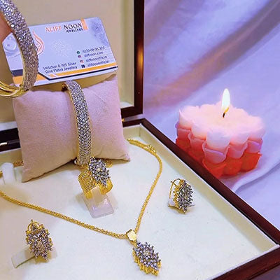 Zircon New Set Diamond Cut Gold Plated Set with Openable Kera