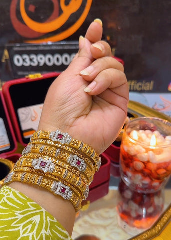 Rajkumari Bangles Bridal Bangles Set Rp with Ruby and Zircon