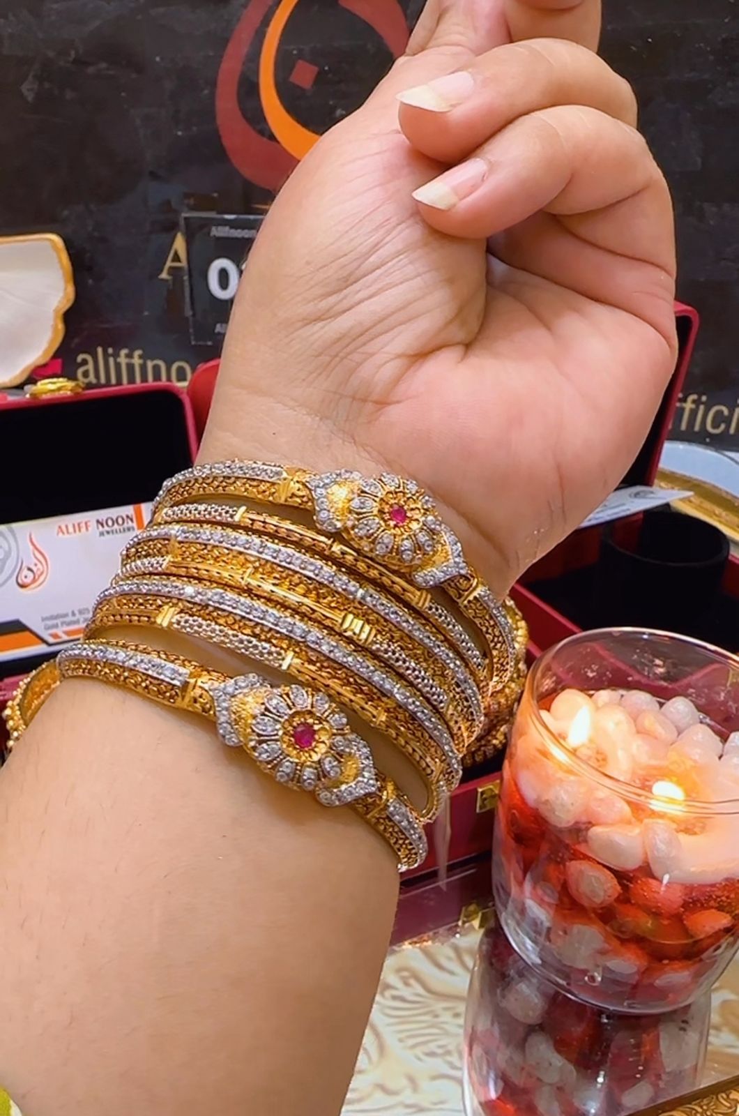 Rani Design Bangles
Bridal Bangles Rp with Ruby and Zircon - Design 2