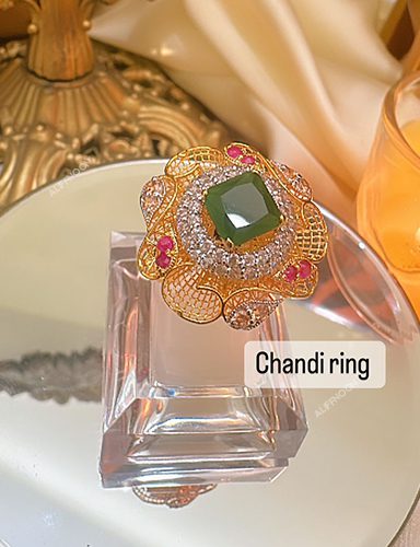 Emerald with ruby chandi ring