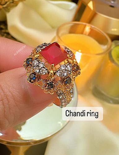 Ruby with sapphire chandi ring