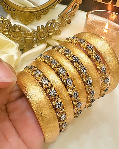 Gold-plated-shabnam-kery-with-zircon-bangles