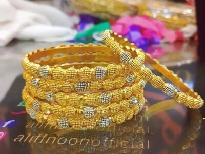 Gold Plated Bangles With Leker Work