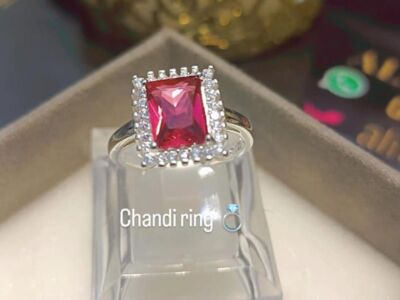 Luxury Female Big Pink Square Stone Ring Silver Color