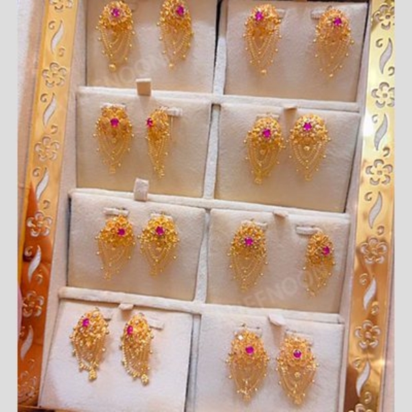 Red-Stone-RP-Gold-plated-3-layer-chain-earrings